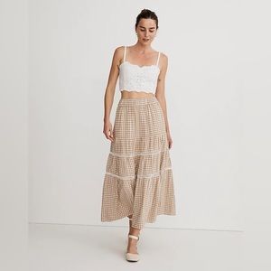 Madewell Linen-Blend Eyelet-Trim Tiered Maxi Skirt*